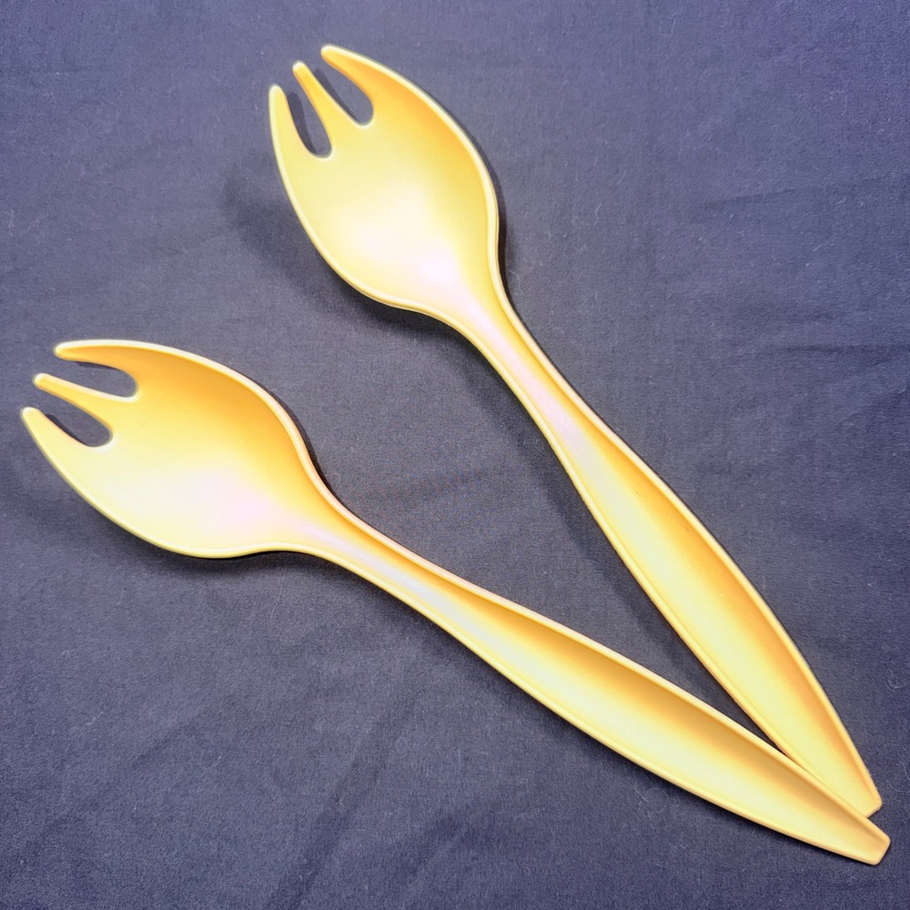 Tupperware‎ Salad Servers Spoon Spork Fork Serving Utensils Yellow Harvest Gold